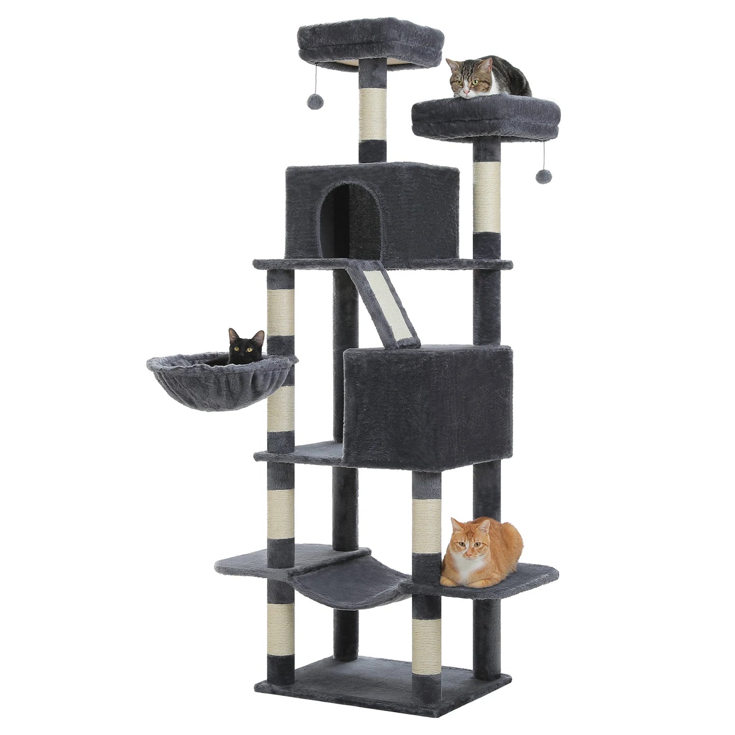 Multi-Level Tall Cat Tree for Indoor Large Cat Tower with Spacious Condo House Sisal Scratching Posts Plush Big Hammock Cat Toys