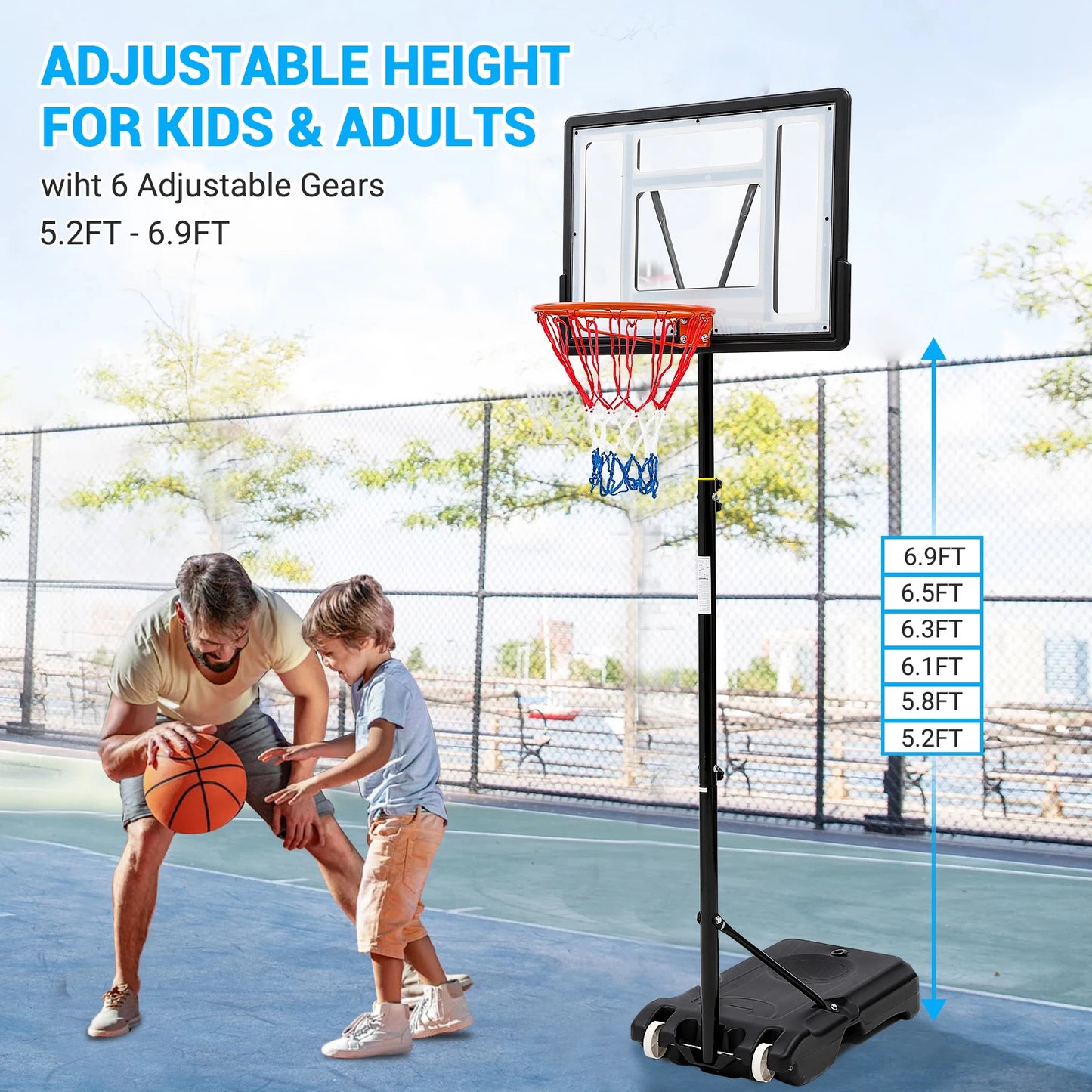 Basketball Hoop Outdoor 5.2ft-10ft Adjustable For Kids Youth Adults Portable Basketball Hoop Goal System in Backyard/Driveway