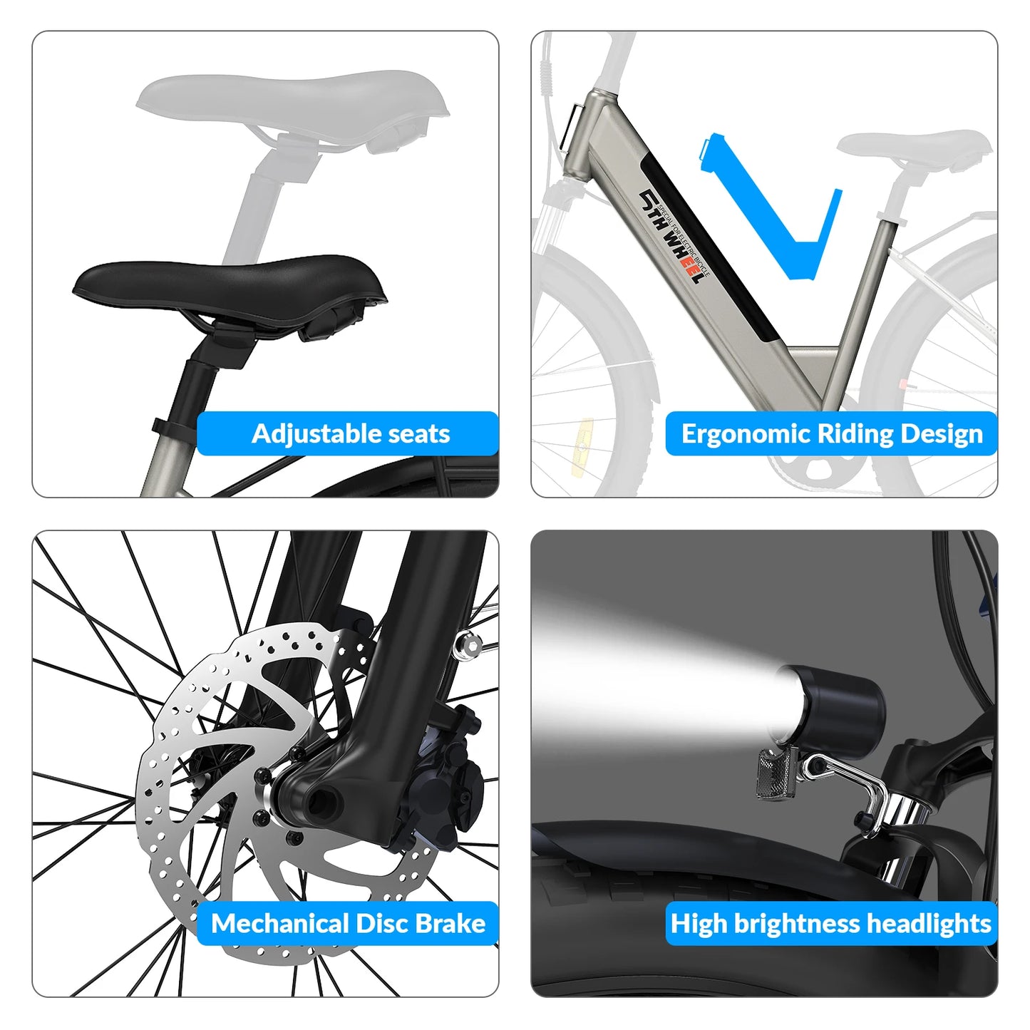 5TH WHEEL AB18 Electric Commuter Bike for Adults, 26-Inch E-Bike with 700W Peak Motor, 31-40 Miles Range, 36V 10.4AH