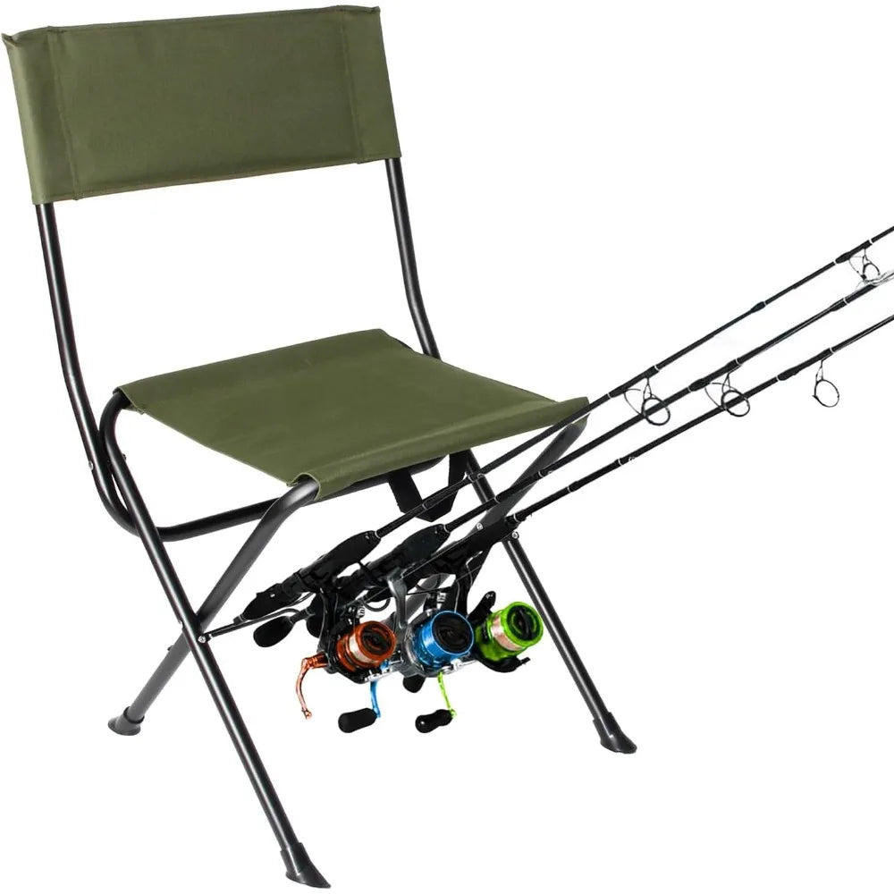 Portable Folding Fishing Chair with Rod Holder, Waterproof Camping Stool for Outdoor Activities (Green Large)
