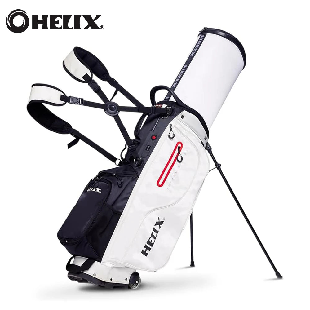HELIX Golf Stand Bag with Retractable Top Cover and Wheels Easy for Travel and Daily Use Golf Bag 6 Way Divider