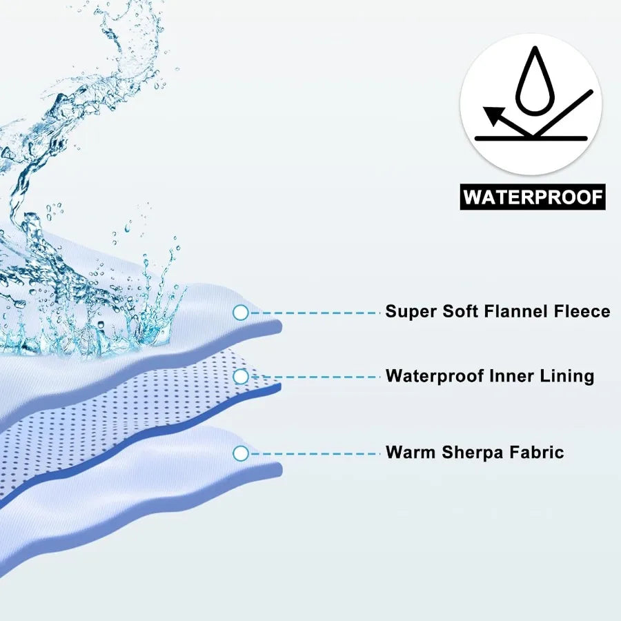 Waterproof Dog Bed Blanket Leakproof Pet Throw Blanket for Bed Couch Sofa Reversible Sherpa Fleece Furniture Protector Cover fo