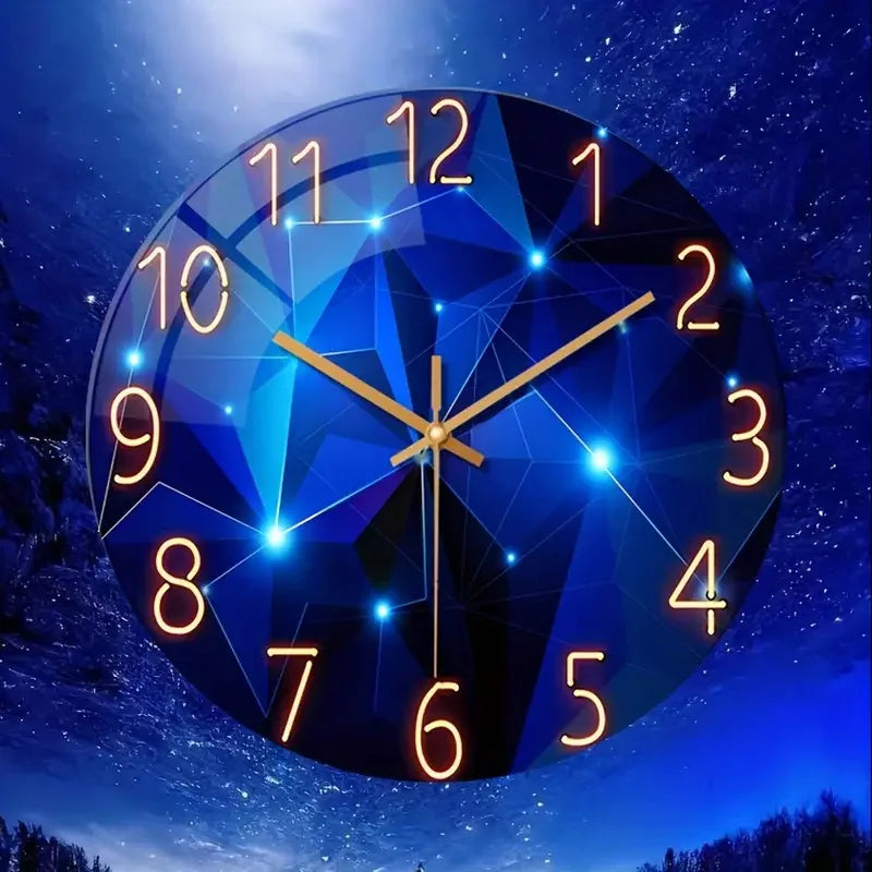 Blue Wall Clock for Living Room Decor Kitchen Wall Clocks Battery Operated Round Glass Decorative Wall Clock Non Ticking