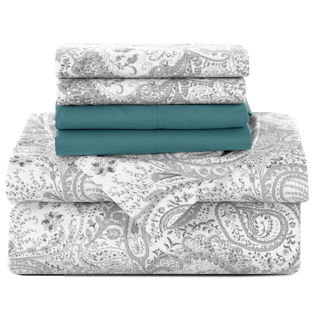 LUX Décor Paisley Sheet Set – 6 Piece Ultra-Soft Microfiber Bed Sheets with Flat Sheet, 16 Inches Deep Pocket Fitted Sheet