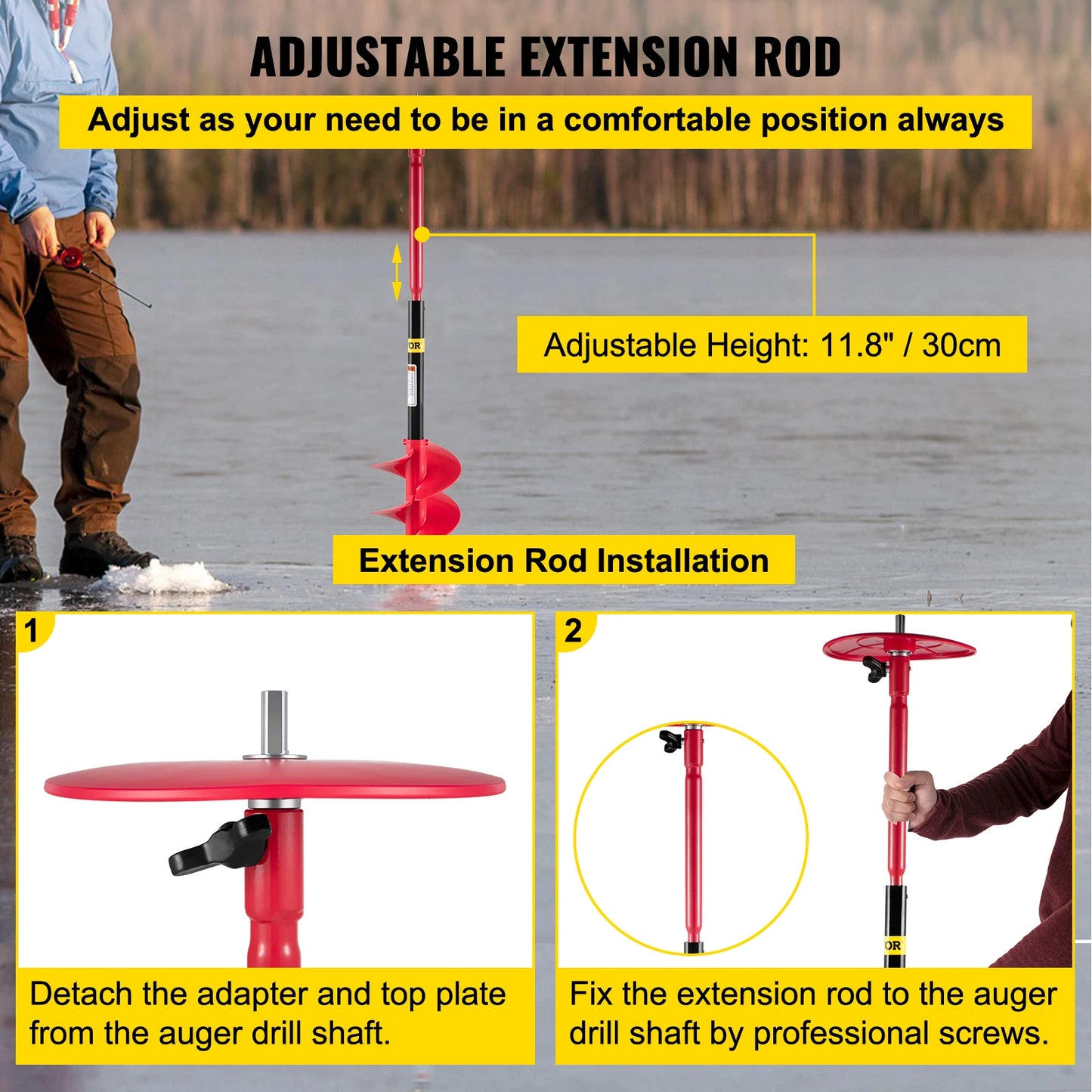 VEVOR Ice Drill Auger 6\" Diameter Nylon Ice Auger 39\" Length Ice Auger Bit Auger Drill with 11.8\" Extension Rod Auger Bit