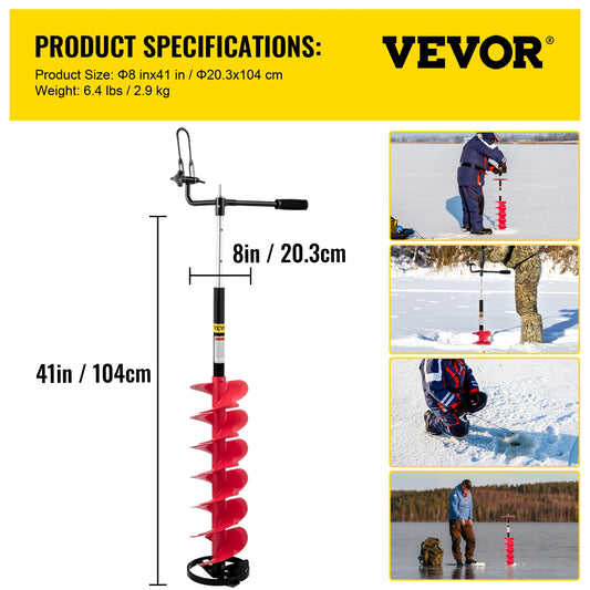 VEVOR Ice Drill Auger 6\" Diameter Nylon Ice Auger 39\" Length Ice Auger Bit Auger Drill with 11.8\" Extension Rod Auger Bit