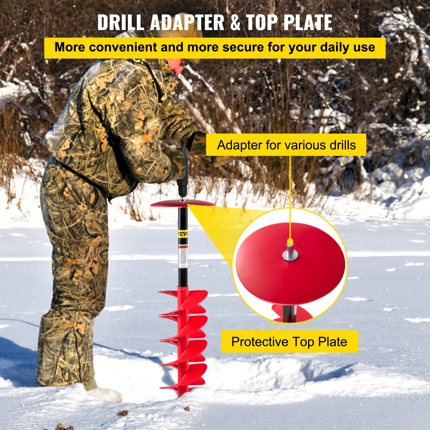 VEVOR Ice Drill Auger 6\" Diameter Nylon Ice Auger 39\" Length Ice Auger Bit Auger Drill with 11.8\" Extension Rod Auger Bit