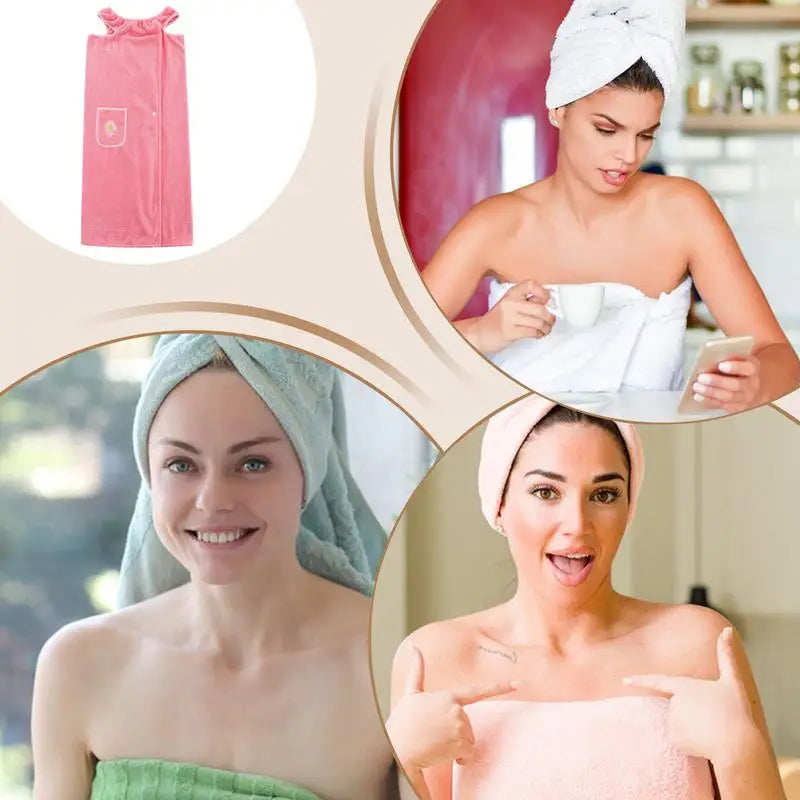 Towel Robe For Women After Shower Shower Absorbent Bath Wrap Body Towel Quick Dry Coral Fleece Bathrobe With Pocket For Home Spa