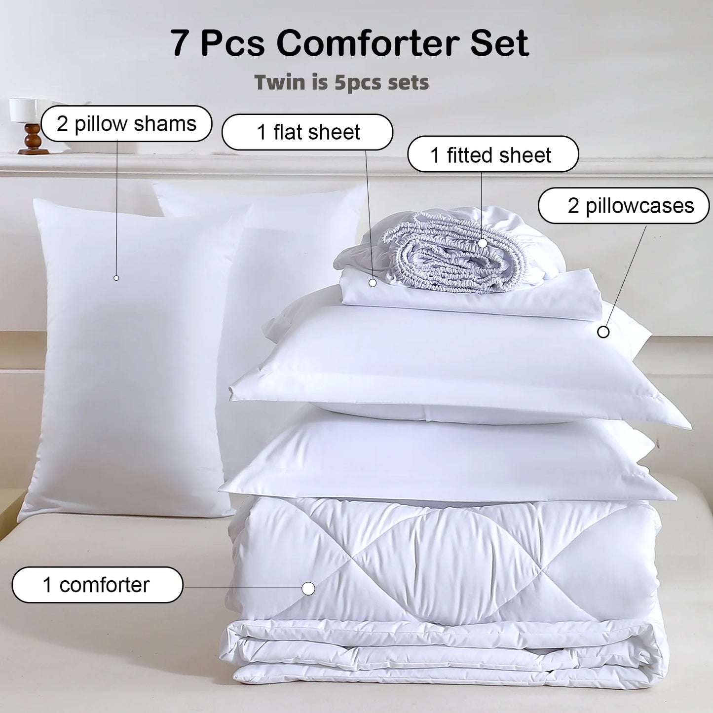 5pcs/7pcs Twin Full Queen King Bedding Sets Home Decor Comforter Flat Sheet Fitted Sheet Pillowcases Sleeping Sets