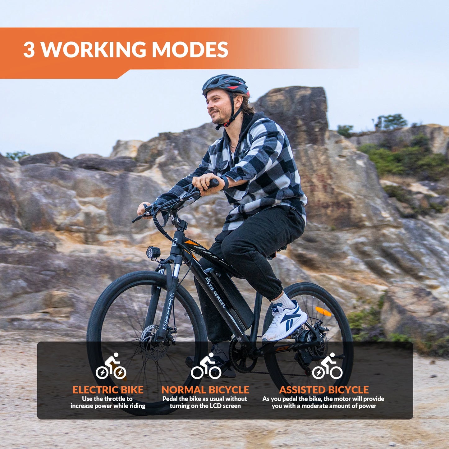 5TH WHEEL AB17 Electric Bike, 700W Peak Motor, 23 Mph Max Speed, Color LCD Display, Front Suspension (Gray)