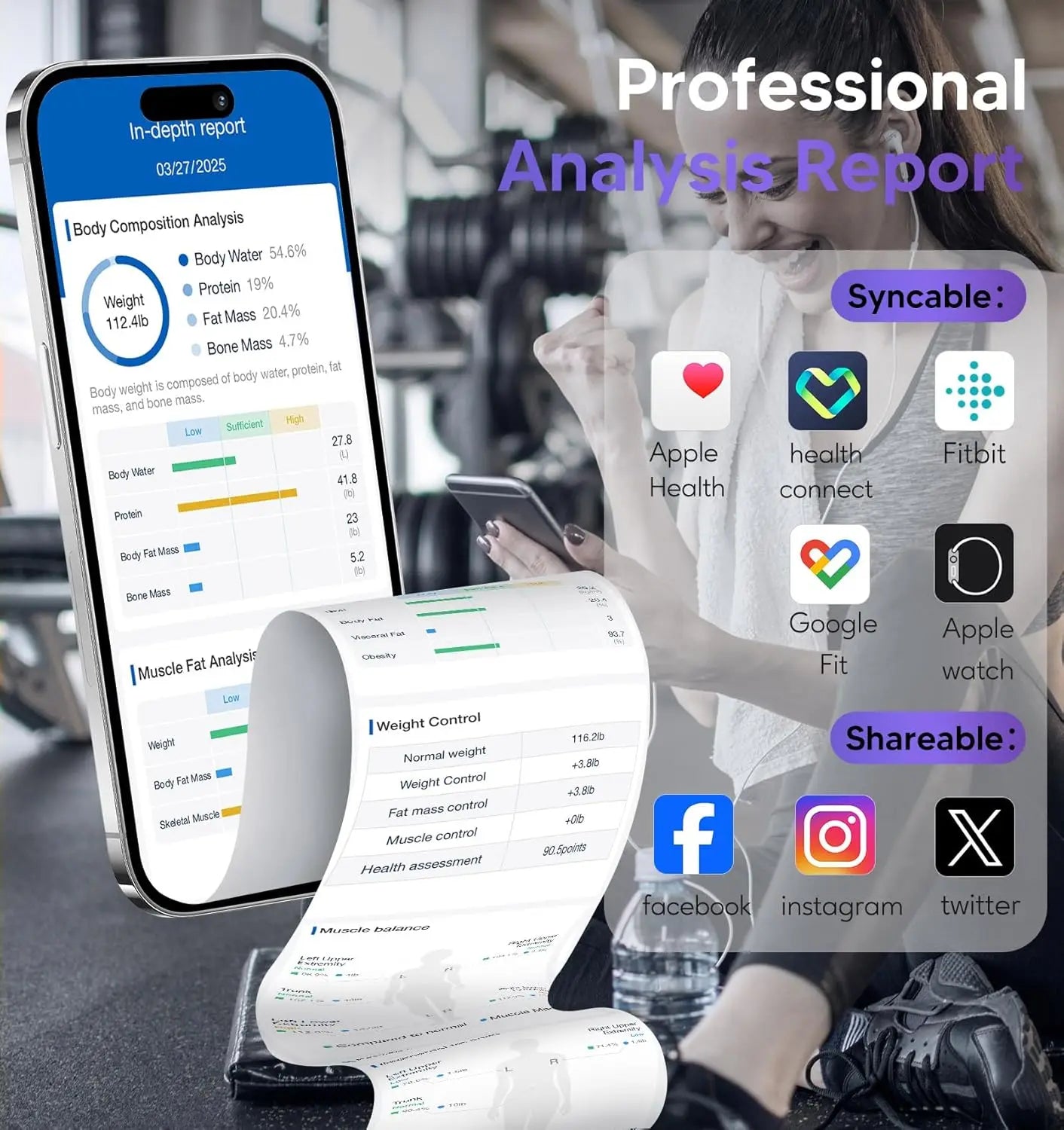 Smart Body Scale: 8-Electrode Digital Bathroom Scale for Weight, Fat, BMI, Muscle Mass Analyzer with Bluetooth, 400lb Capacity