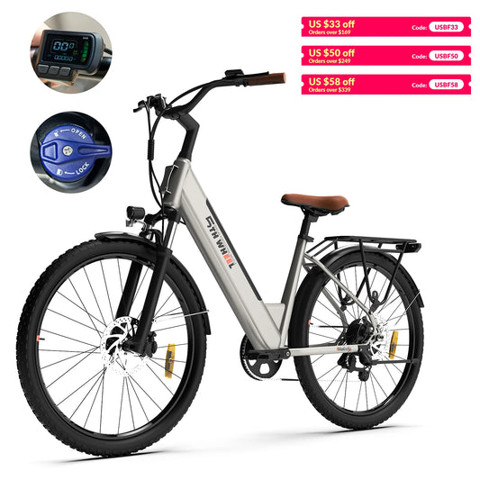 5TH WHEEL AB18 Electric Commuter Bike for Adults, 26-Inch E-Bike with 700W Peak Motor, 31-40 Miles Range, 36V 10.4AH