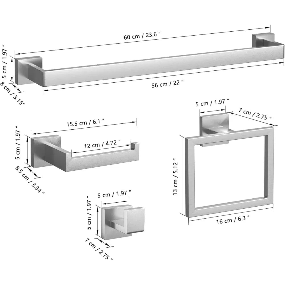 10-Piece Brushed Nickel Bathroom Set, 23.6 Inch Towel Bars, Stainless Steel Wall Mounted Accessories for Easy Installation