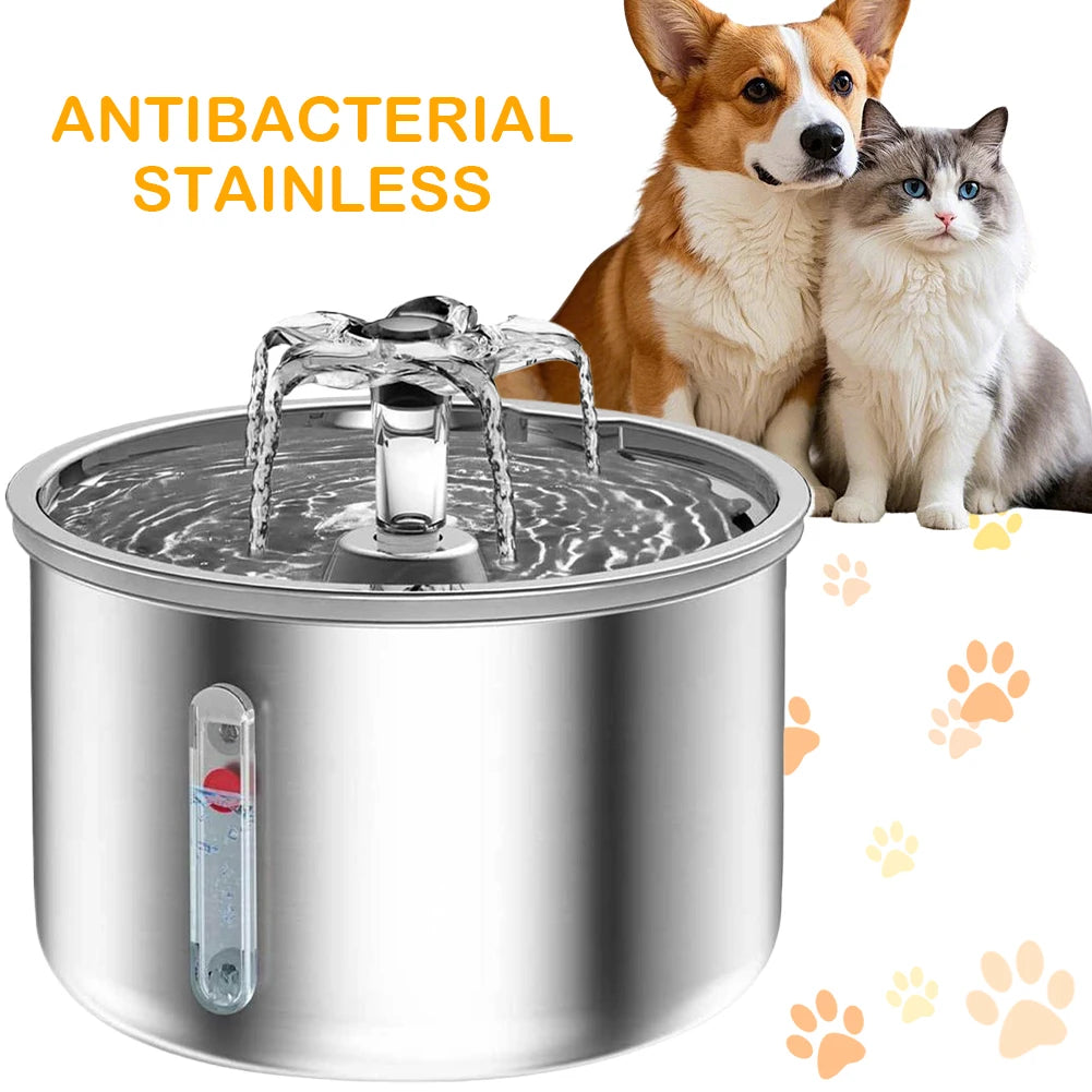 2L Automatic Pet Water Fountain Stainless Steel Auto Filter Pet Drinker Circulation Water Fountain Indoor PetSmart Drinking Bowl