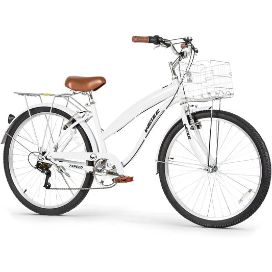 Beach Cruiser Bike 26 inch Commuter Bicycle for Adult Men and Women 7Speed HighCarbon Steel Front Rear Fenders Comfortable City