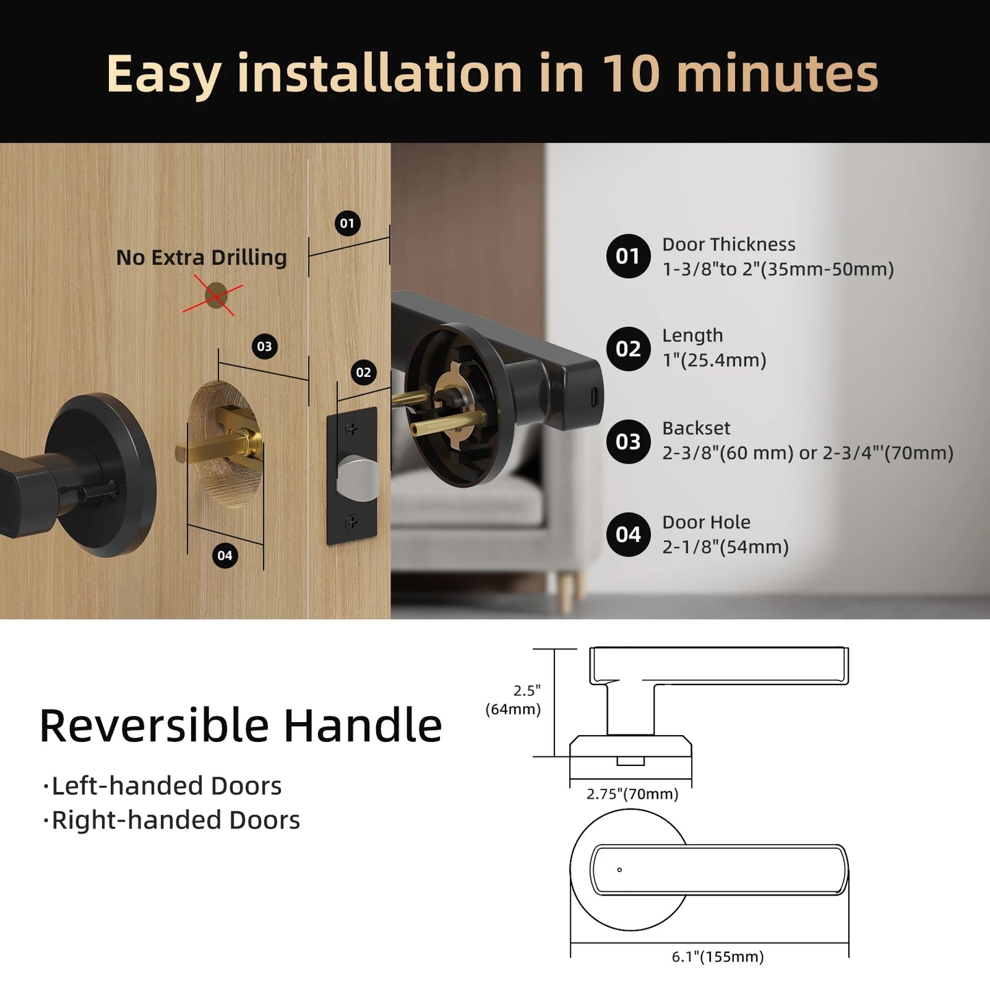Viladepot Smart Door Lock Aluminium Alloy Biometric Fingerprint