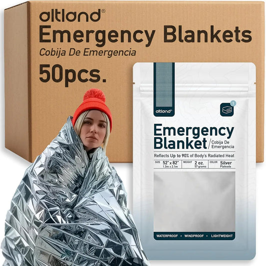 50 Pack Emergency Blankets - Heat Reflective for Survival Kits, Disaster Prep, Cold Weather Camping