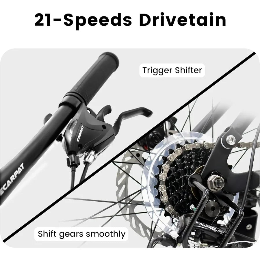 24 26 27.5 Inch Mountain Bike Full Front Suspension 21 Speed Mountain Bicycle with Dual Disc Brakes HighCarbon Steel Frame Trai