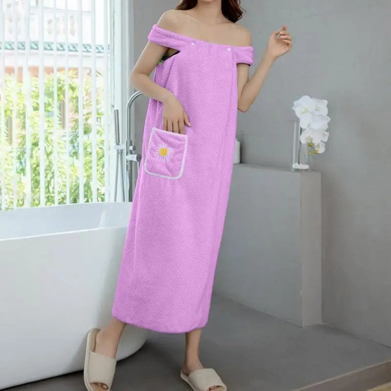 Towel Robe For Women After Shower Shower Absorbent Bath Wrap Body Towel Quick Dry Coral Fleece Bathrobe With Pocket For Home Spa