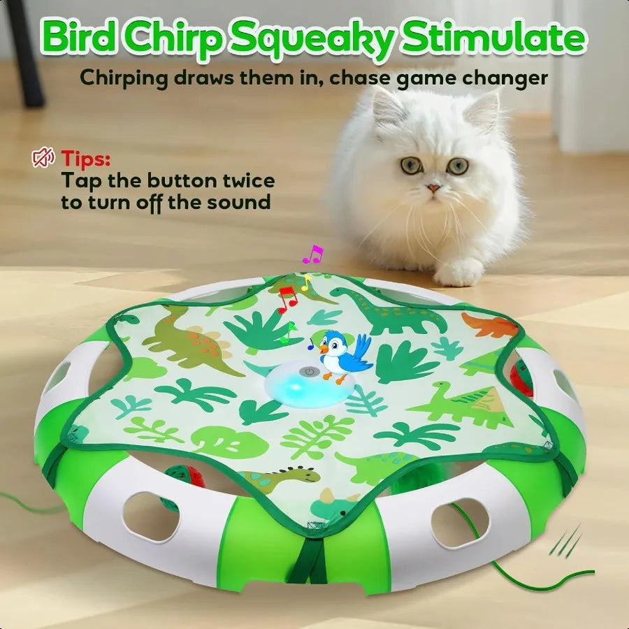 Cat Toys for Indoor Cats Interactive Automatic Hide and Seek Toy Moving Concealed Feathers Wand Teaser Bird Chirping Squeaky To