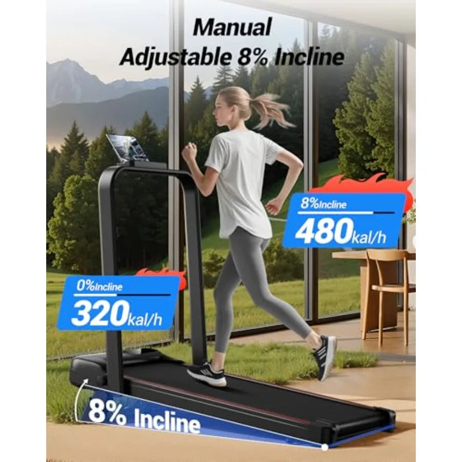 Compact and Quiet Walking Pad Treadmill with Handle Bar for Home Office Use Portable UnderDesk Exercise Machine with 8 Incline