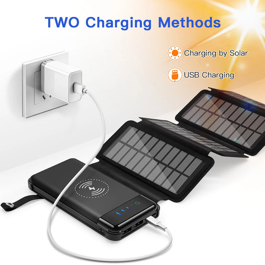 10000mAh Solar Power Bank With 4 Detachable Solar Panel, Foldable, Magnetic Charging, Fast Charging, A Must-have For Outdoor Use
