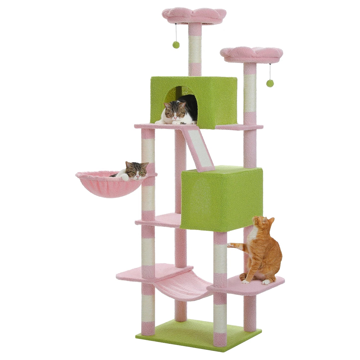 Multi-Level Tall Cat Tree for Indoor Large Cat Tower with Spacious Condo House Sisal Scratching Posts Plush Big Hammock Cat Toys