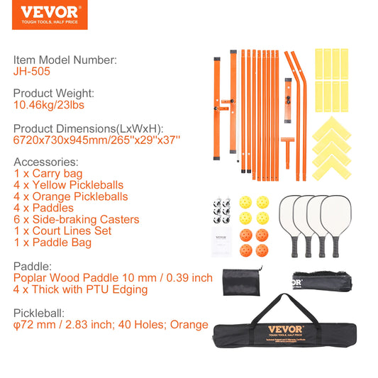 SucceBuy Portable Pickleball Net System 22FT Full Court Official Regulation Size Pickle Ball Nets Indoor Outdoor with Court Line