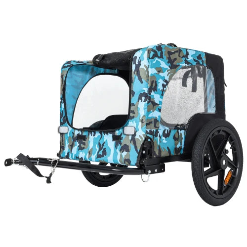 Outdoor Heavy Duty Collapsible Pet Bike Trailer with 16-Inch All-Terrain Wheels,Foldable Cargo Carrier Cart for Bicycles