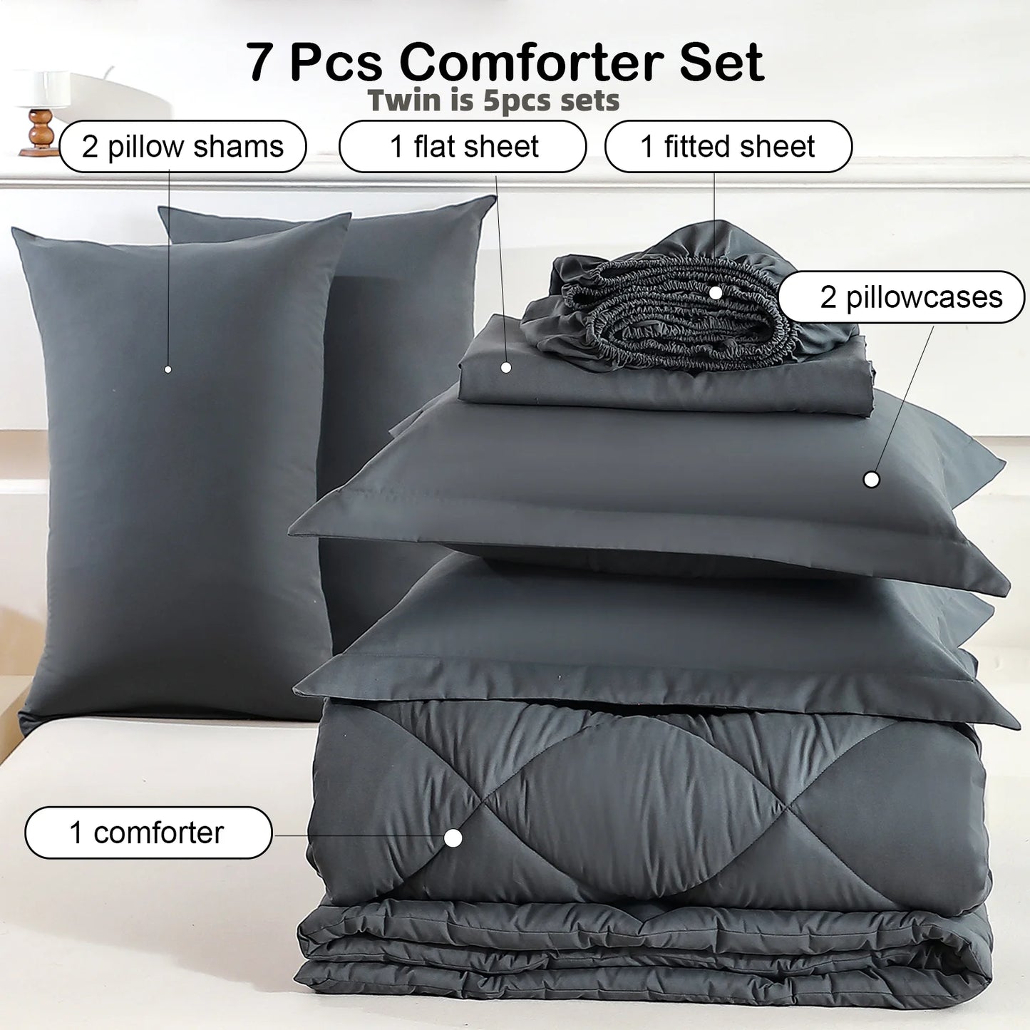 5pcs/7pcs Twin Full Queen King Bedding Sets Home Decor Comforter Flat Sheet Fitted Sheet Pillowcases Sleeping Sets