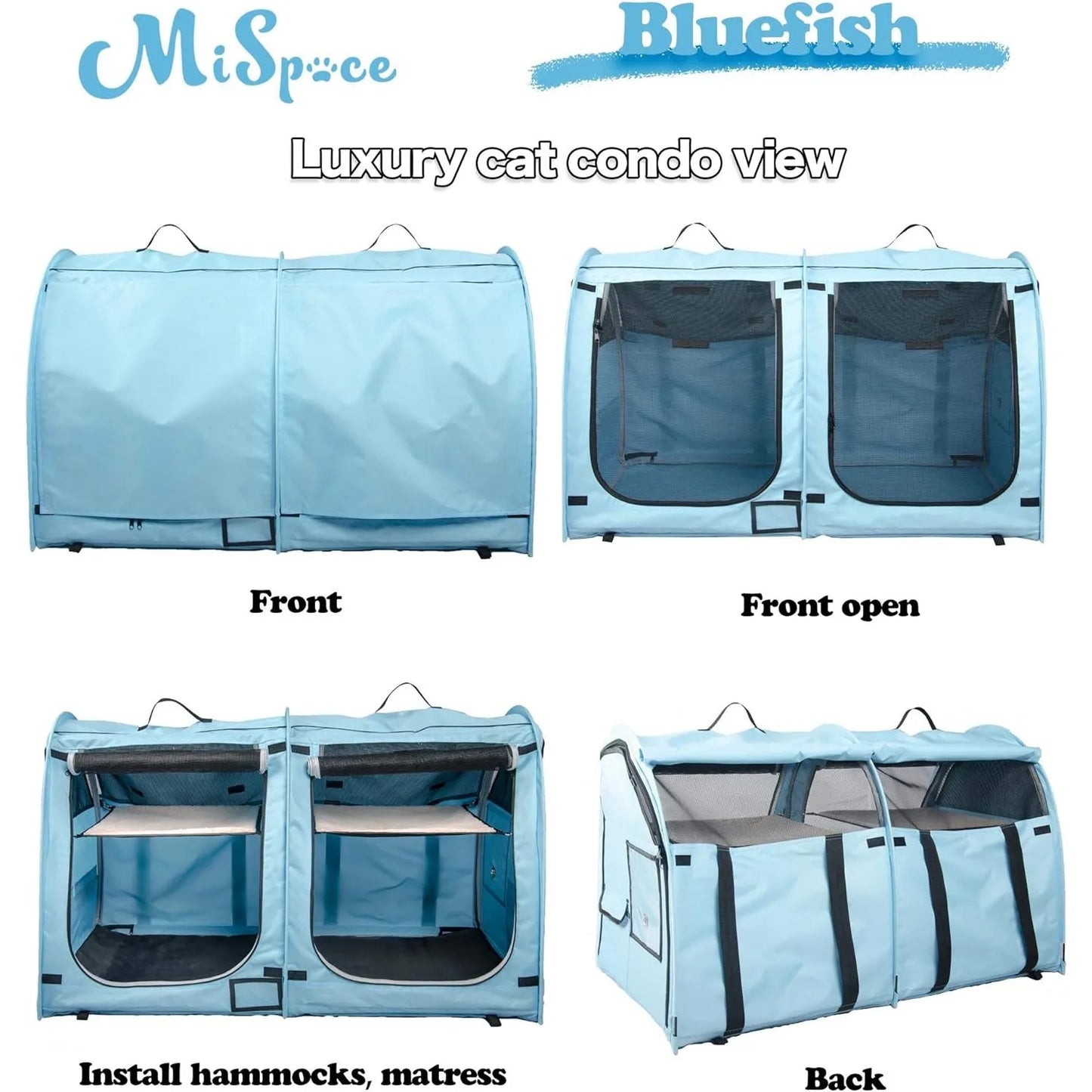 Portable Twin Compartment Cat Cage, Foldable Kennel with Hammocks & Mats, Carry Bag