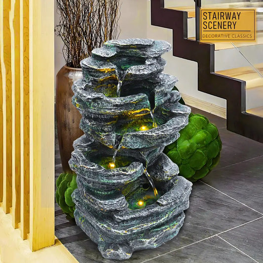 6-Layer Rock Water Fountain, Garden Waterfall Decoration, Suitable For Courtyards, Backyards, Porches, And Home Art Decoration