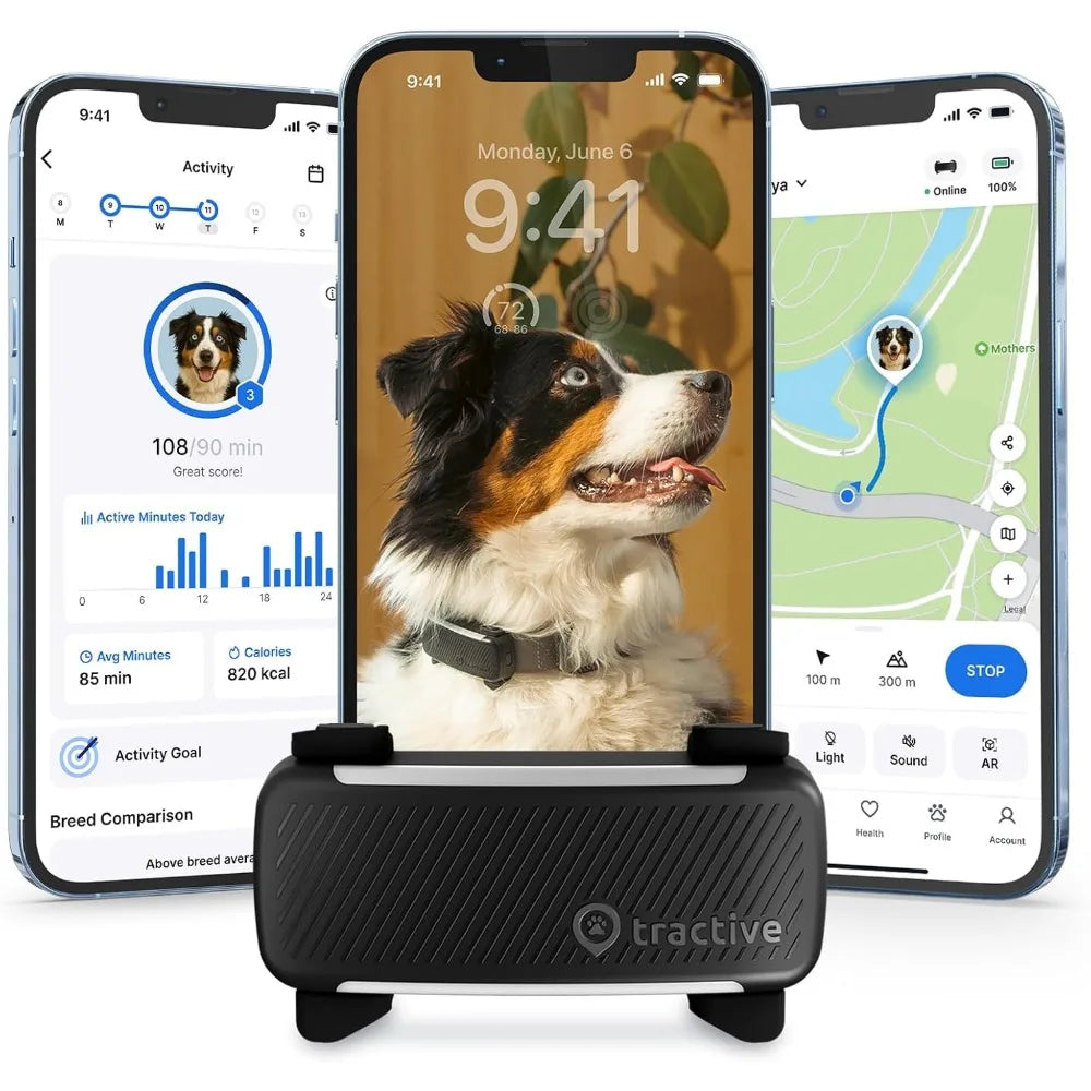 Tractive Smart Dog GPS Tracker | Live Pet Tracker with Virtual Fence | Vital Signs Monitoring of Heart & Respiratory Rate | Bark