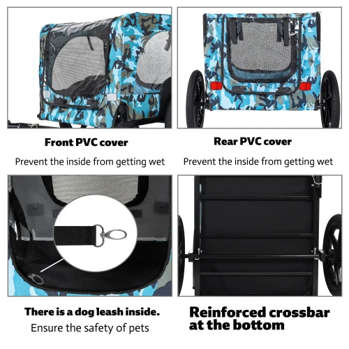 Outdoor Heavy Duty Collapsible Pet Bike Trailer with 16-Inch All-Terrain Wheels,Foldable Cargo Carrier Cart for Bicycles