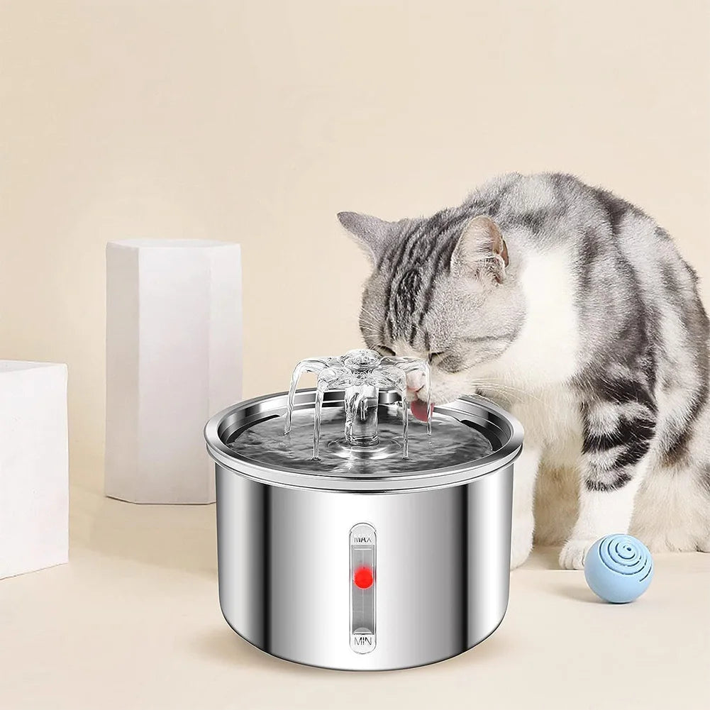 2L Automatic Pet Water Fountain Stainless Steel Auto Filter Pet Drinker Circulation Water Fountain Indoor PetSmart Drinking Bowl