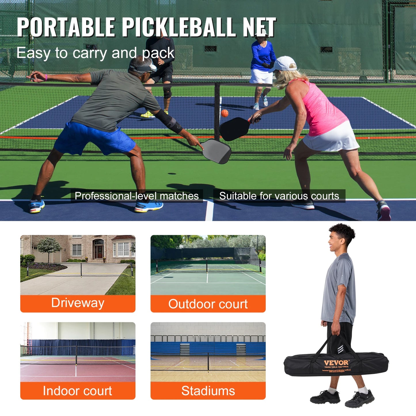 SucceBuy Portable Pickleball Net System 22FT Full Court Official Regulation Size Pickle Ball Nets Indoor Outdoor with Court Line