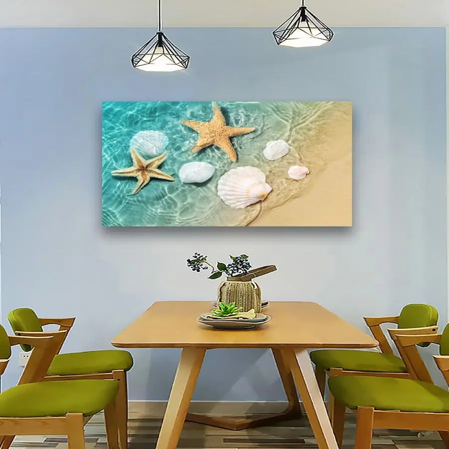 Canvas Wall Art Bedroom Wall Decor Living Room,Ocean Wall Art Office Kitchen Paintings Artwork Modern Starfish Shell Sea Wave Pi