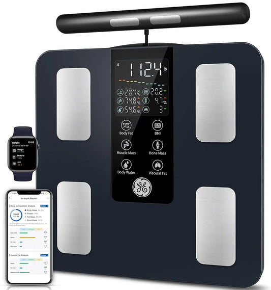 Smart Body Scale: 8-Electrode Digital Bathroom Scale for Weight, Fat, BMI, Muscle Mass Analyzer with Bluetooth, 400lb Capacity