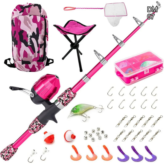 Portable Kids Fishing Kit with Telescopic Rod, Tackle Box & Net for Ages 5-10