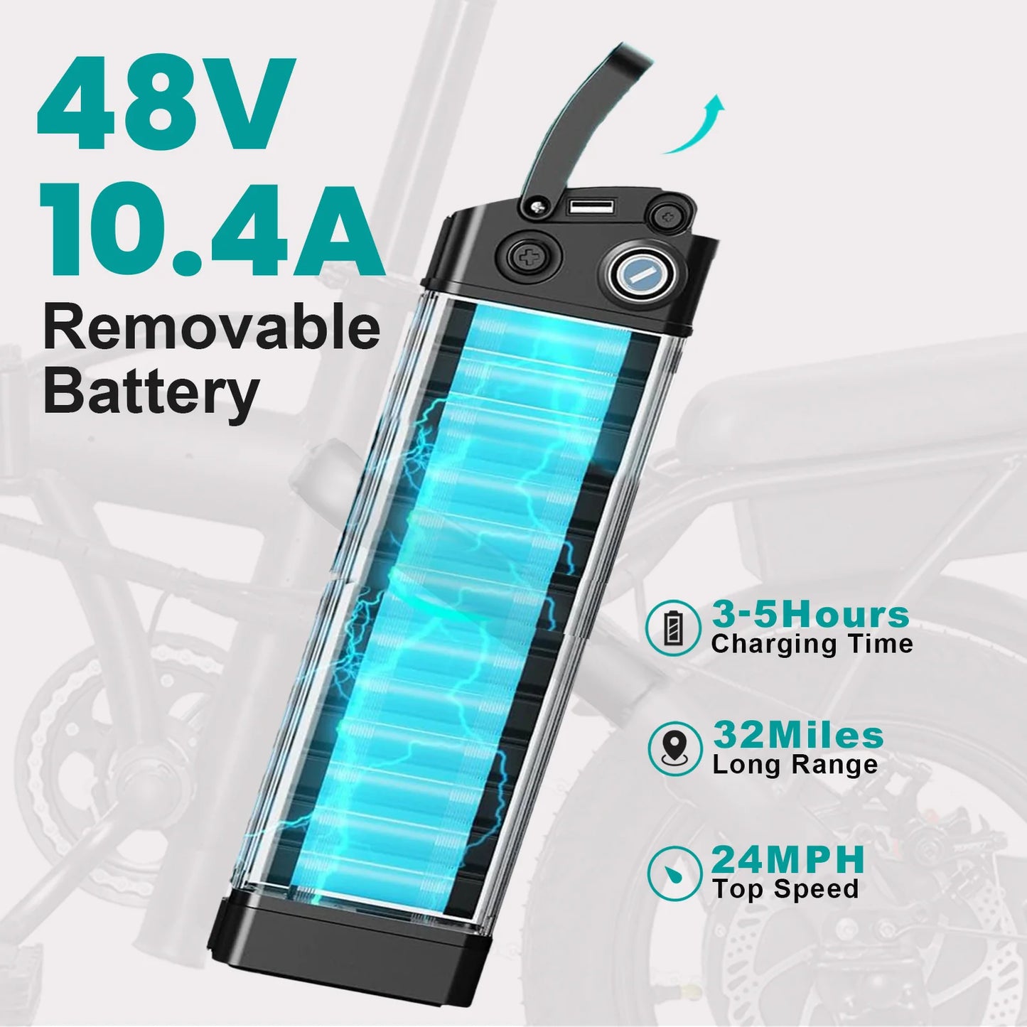 14-inch electric bike, easy to fold, adult commuter electric bike, 500W motor, removable battery, 20-mile maximum range