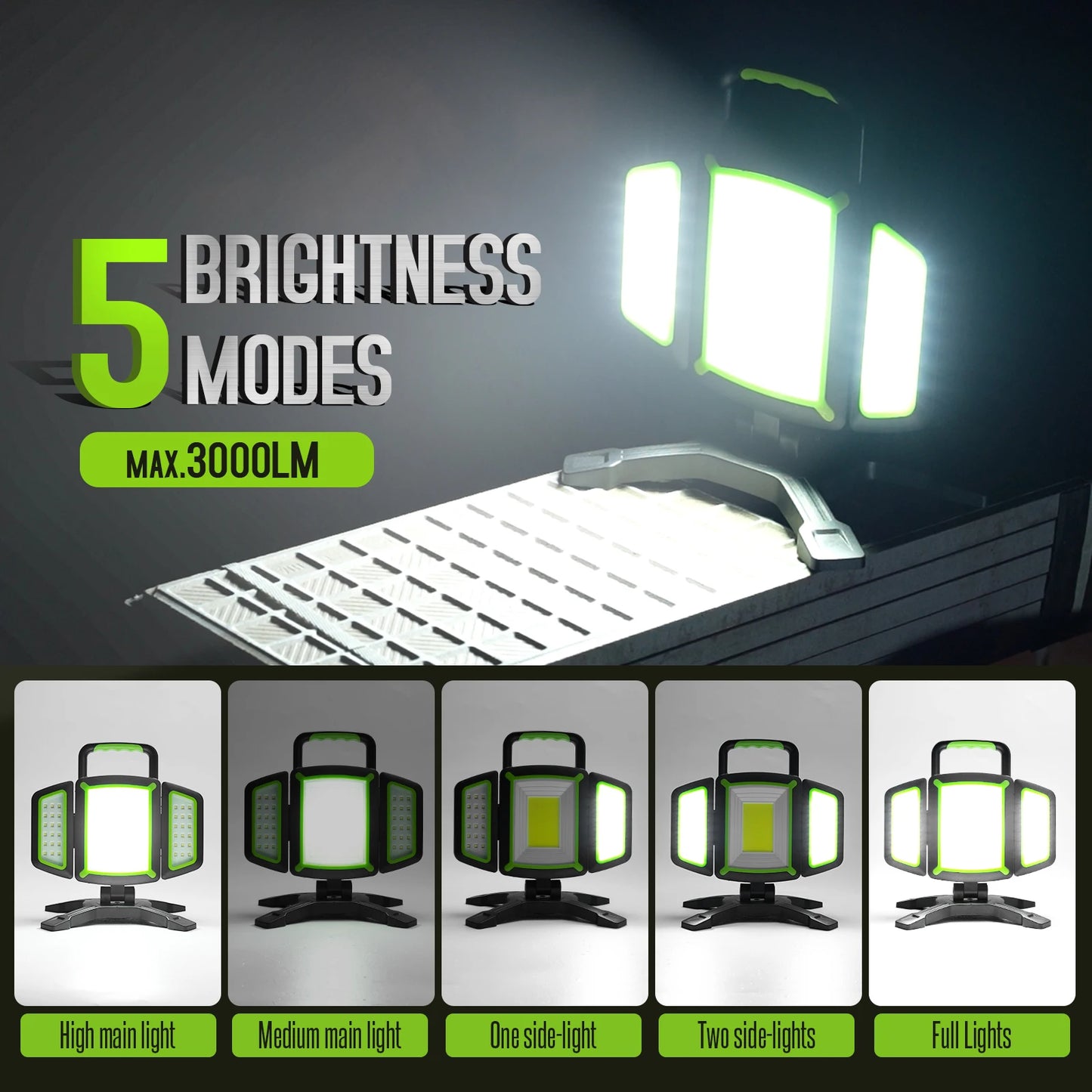 3000 Lumen LED Work Light Rechargeable Magnetic,30W Super Bright with Emergency Charging,Waterproof Foldable for Garage Camping