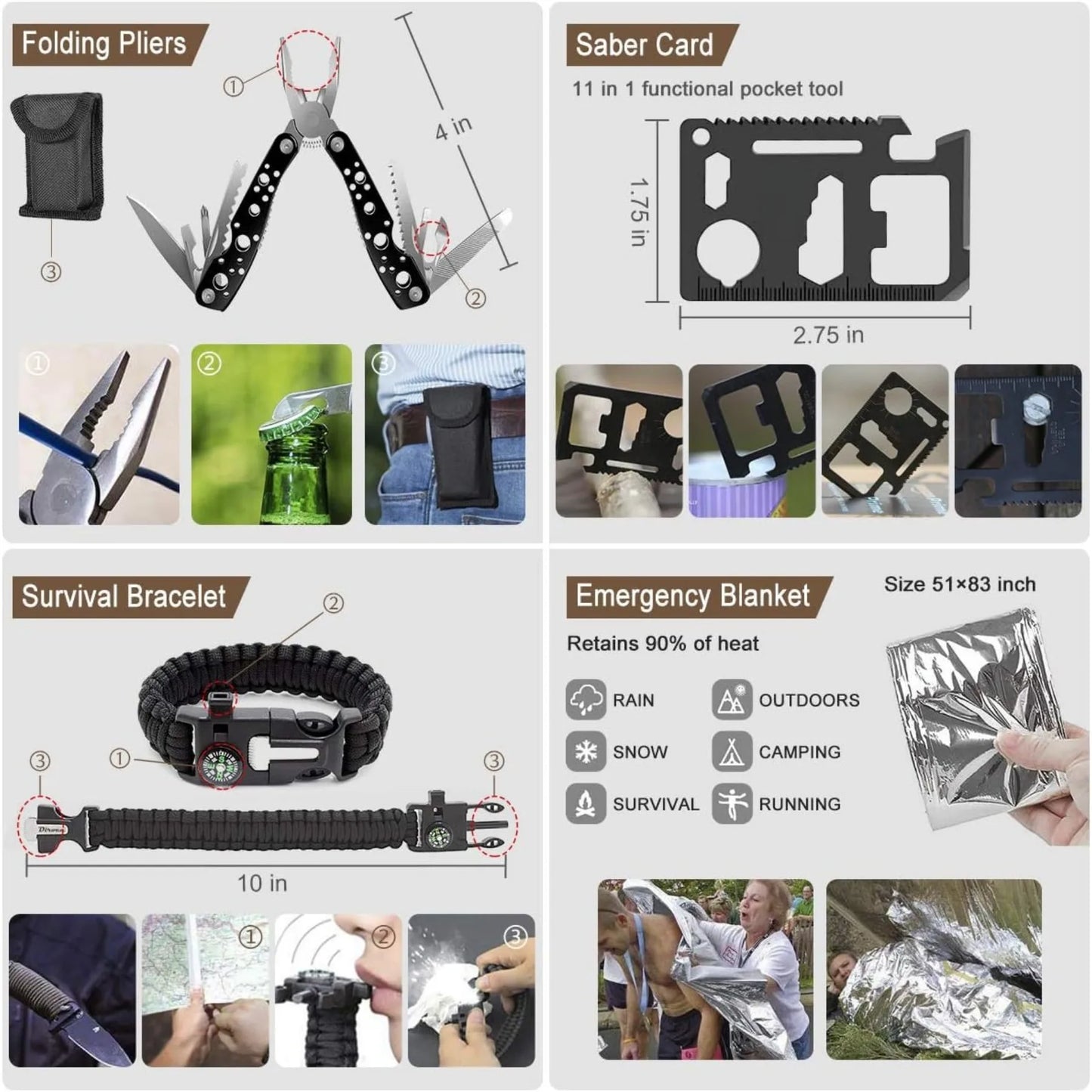 238Pcs Emergency Survival Kit, Professional Survival Gear Tool with Tactical Molle Pouch and Emergency Tent for Earthquake