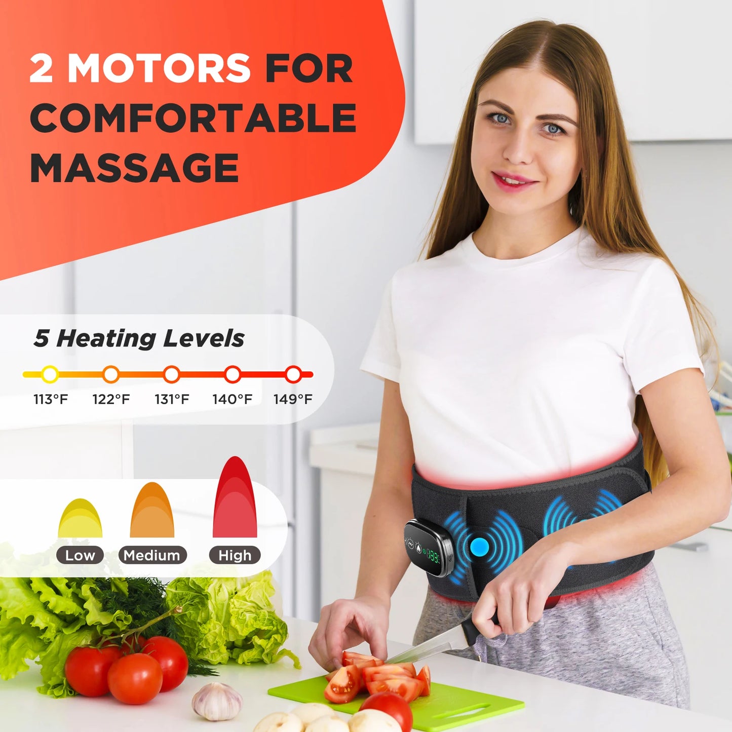 Heating Vibration Massager Belt, Red Light Hot Compress Waist Support Brace Waist Back Massage Lumbar Support Belt