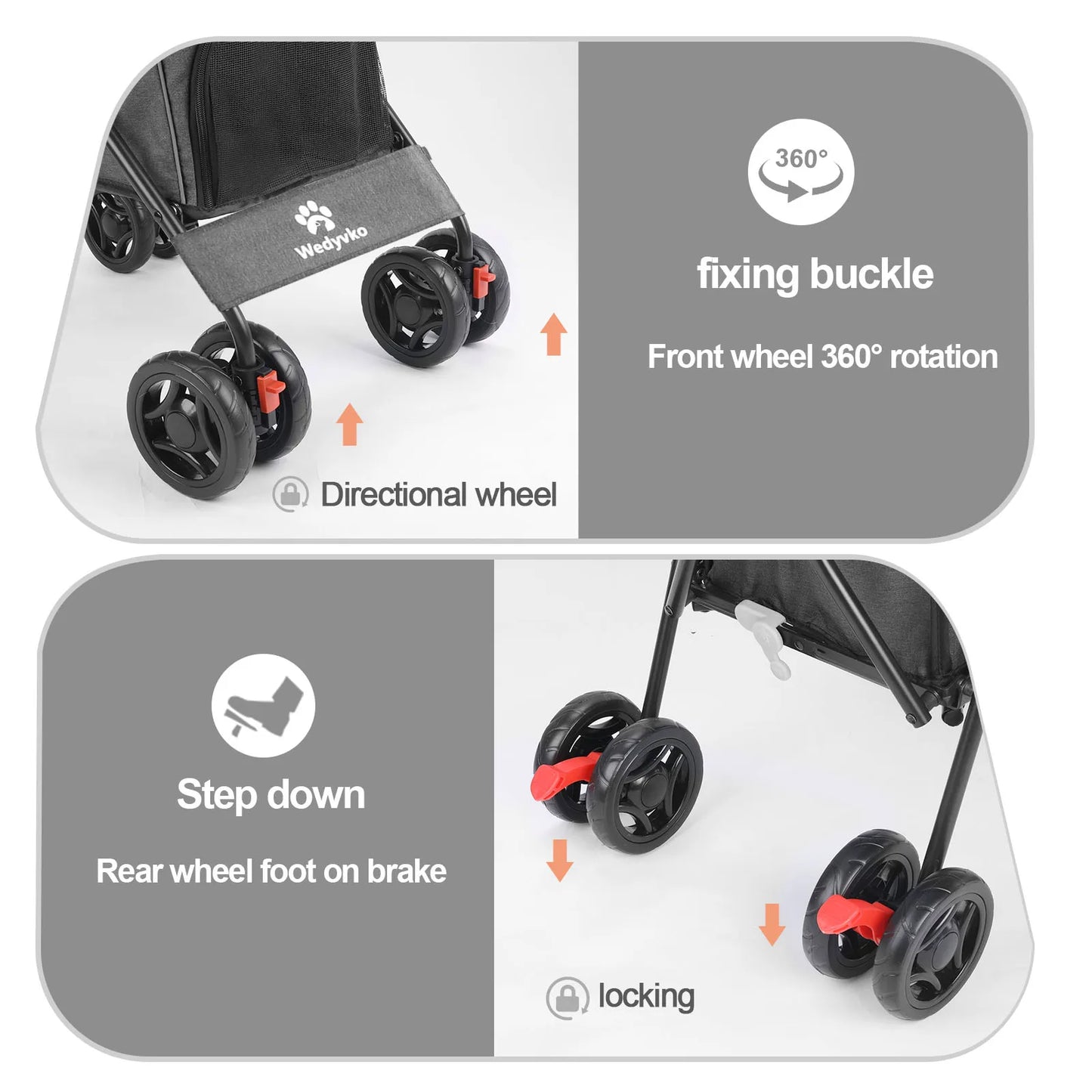 Wedyvko Pet Dog Stroller 4 Wheels Puppy Stroller Rotate with Brakes Storage for Dogs Cats Travel Pet Suplies Outdoor 애완견 유모차