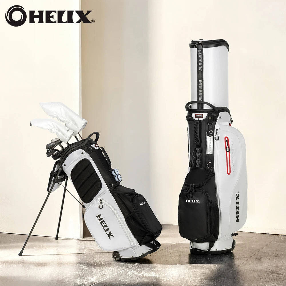 HELIX Golf Stand Bag with Retractable Top Cover and Wheels Easy for Travel and Daily Use Golf Bag 6 Way Divider