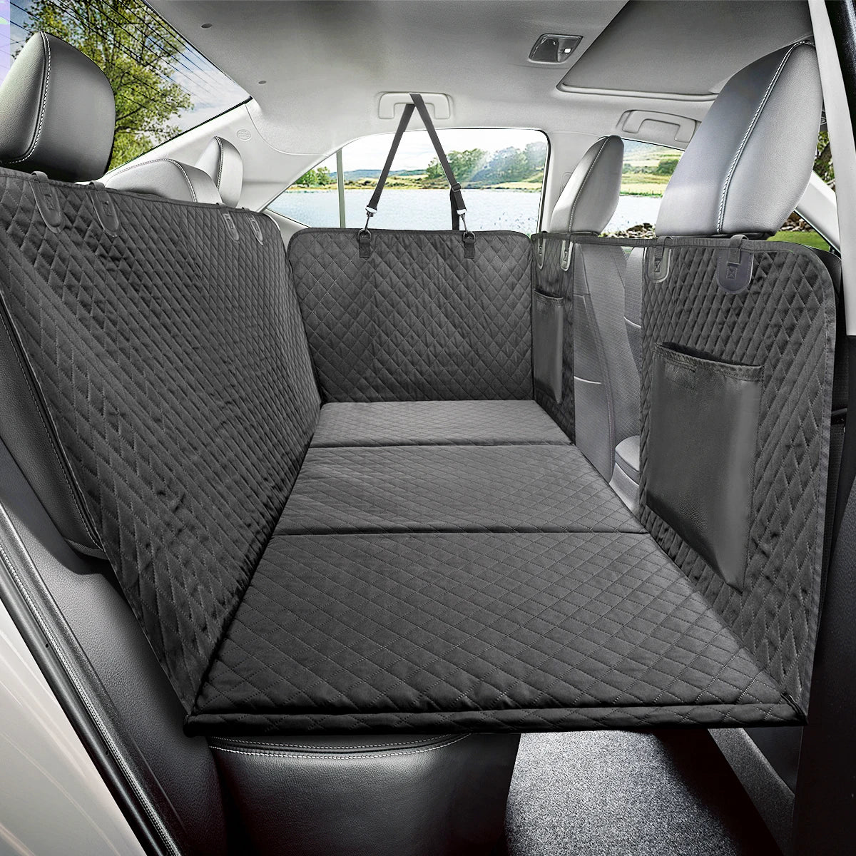 Dog Car Back Seat Extender Pet Backseat Cover Protector Hammock Carrier Mat Waterproof Seat Safety Cover Hard Bottom for Dogs