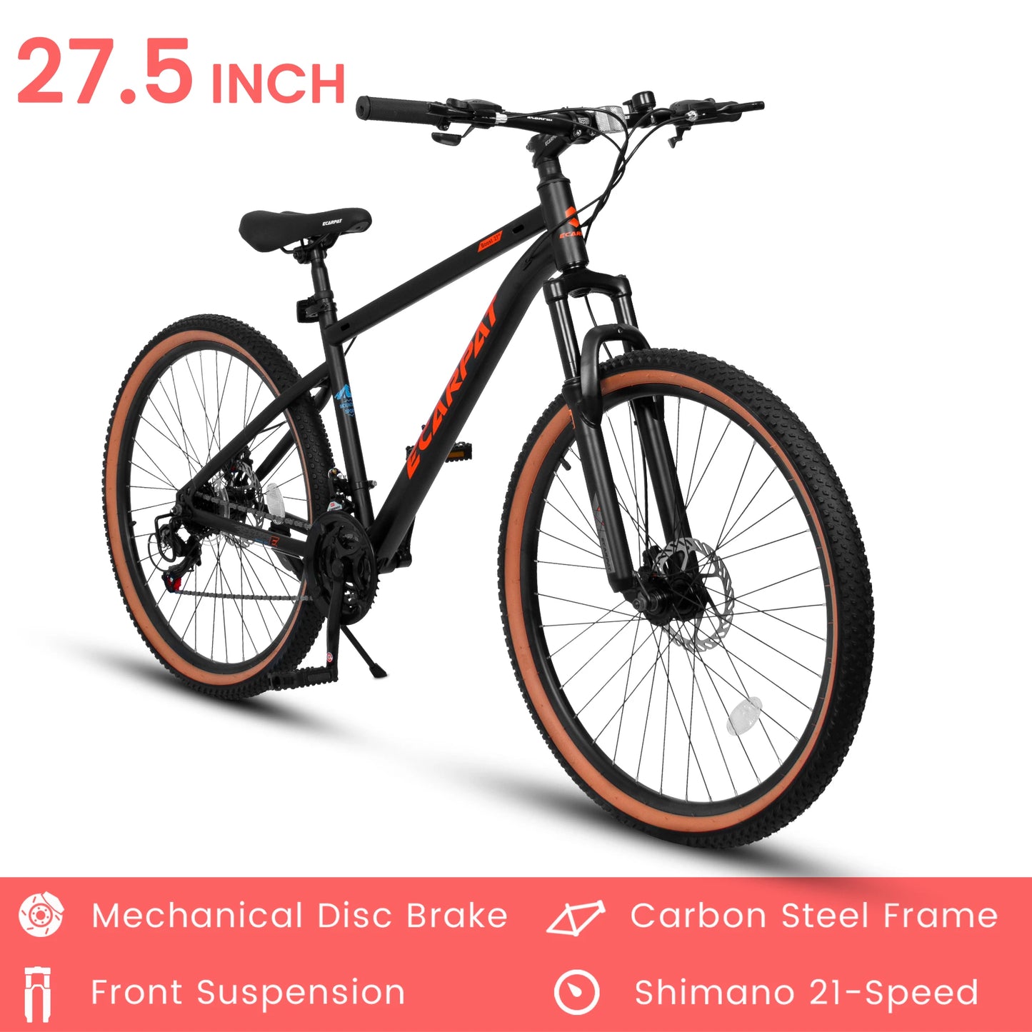 Ecarpat Mountain Bike 27.5 Inch Wheel, 21-Speed 17.5" Steel Frame, Mens Womens Trail Commuter City Mountain Bikes Bicycle Disc