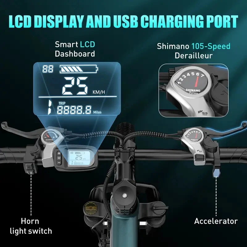 26" 24" Electric Motorcycles E Bike For Adults, 650W Peak Motor Ebike 25Mph 35Miles 10.4AH 13.5AH Electric Mountain Bicycle