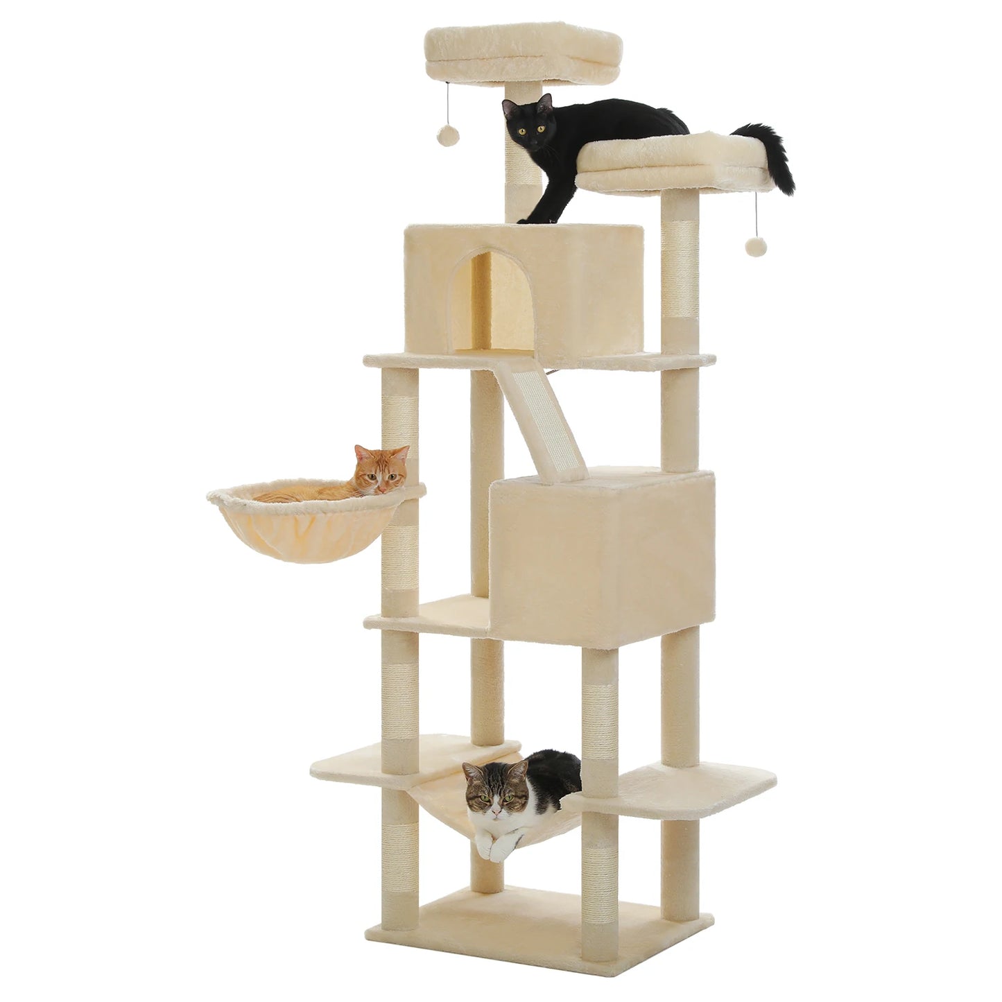 Multi-Level Tall Cat Tree for Indoor Large Cat Tower with Spacious Condo House Sisal Scratching Posts Plush Big Hammock Cat Toys