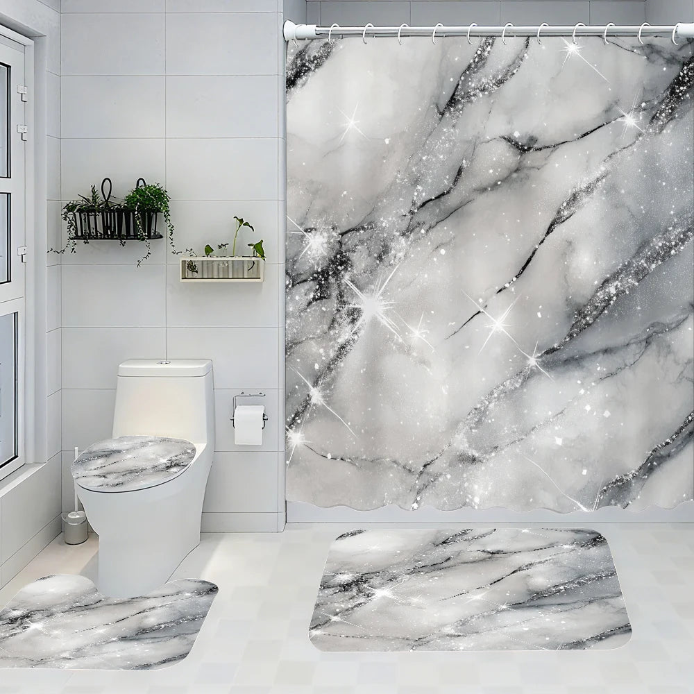Starlight Bathroom Four-piece Set - Avant-garde Waterproof Shower Curtain, creating a complete bathroom suite
